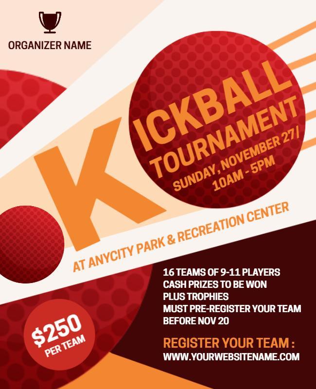 Vista White and Bulgarian Rose Kickball Sports Flyer Design Template