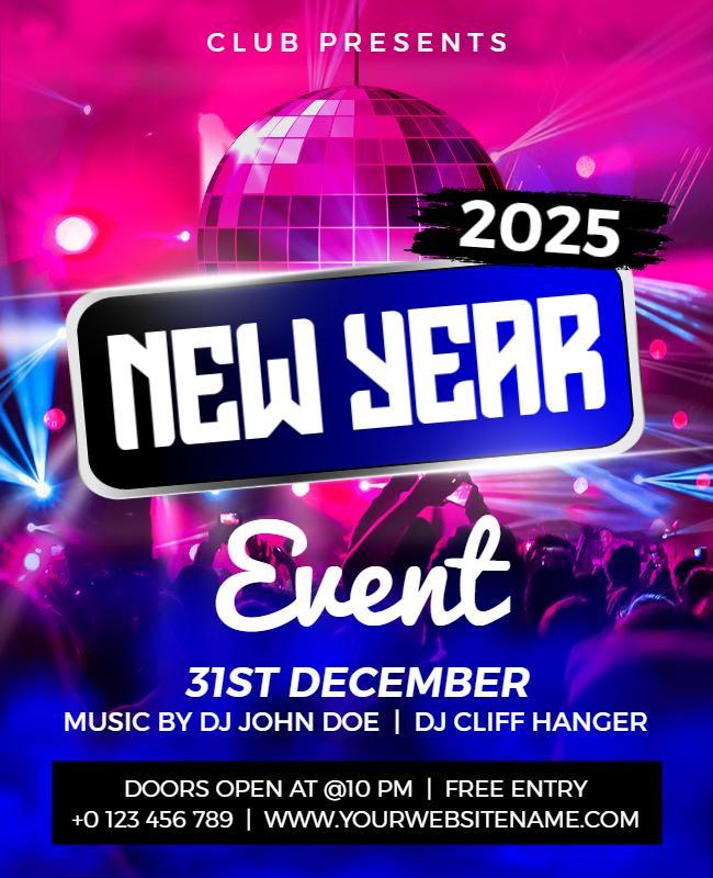 Vivid Cerise New Years Eve Party Flyer Template