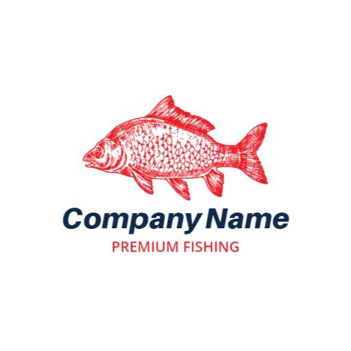 Vivid Red Sketch of a Fish Representing Premium Fishing Logo Template