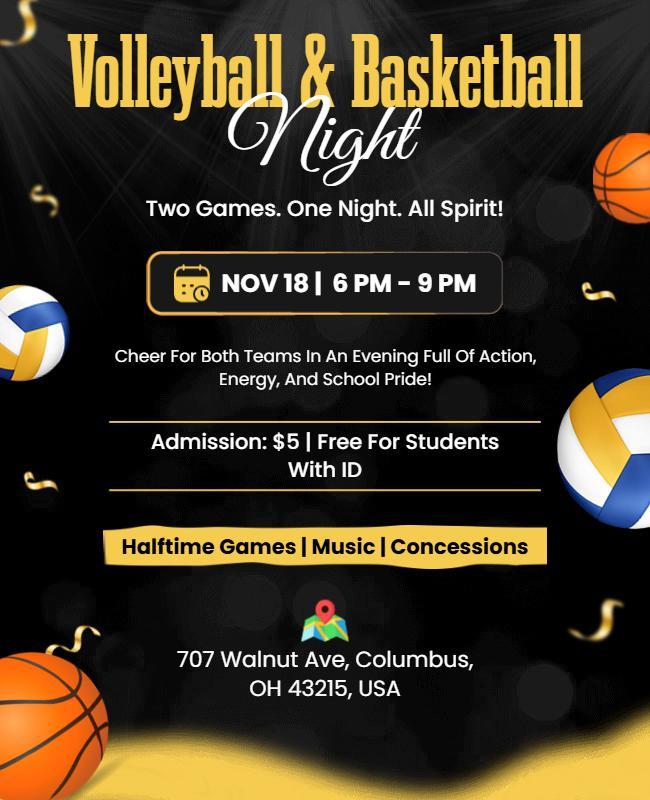 Volleyball and Basketball Night Event Flyer Template