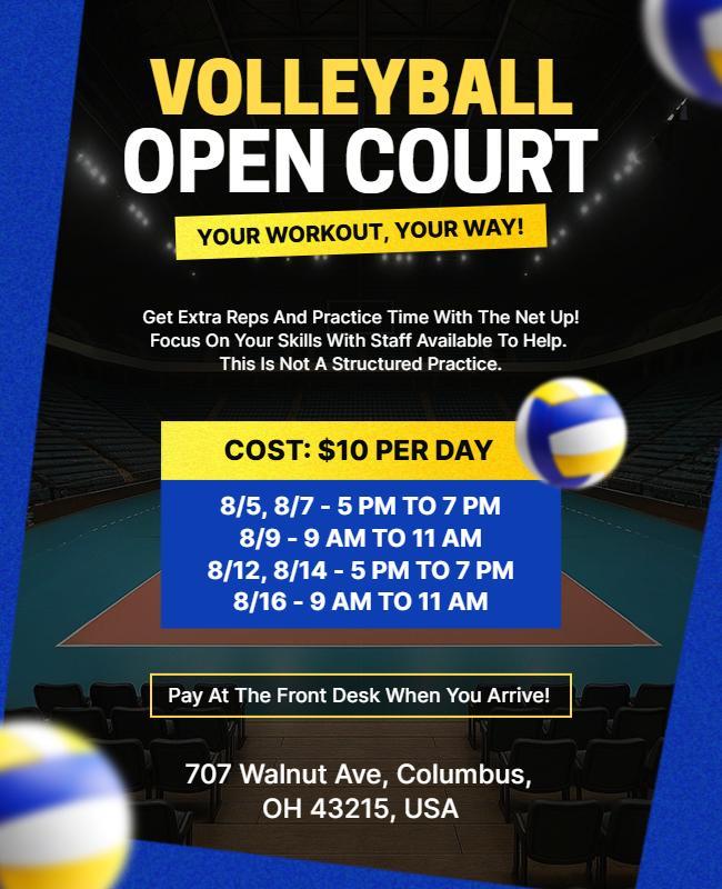 Volleyball Open Court Practice Flyer Template