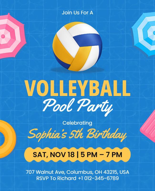 Volleyball Pool Birthday Party Flyer Template
