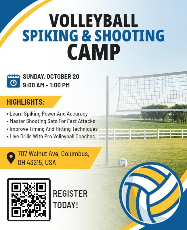 Volleyball Spiking and Shooting Camp Flyer Template