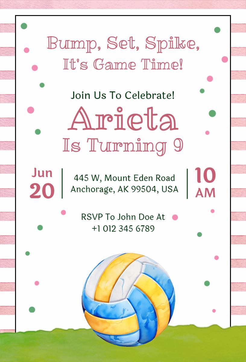 Volleyball Sports Birthday Celebration Fun Invitation Template