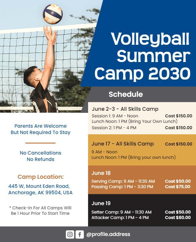 Volleyball Summer Camp Event Flyer Template