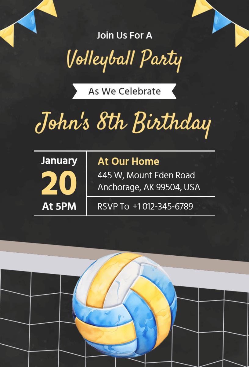 Volleyball Themed Sports Birthday Celebration Invitation Template