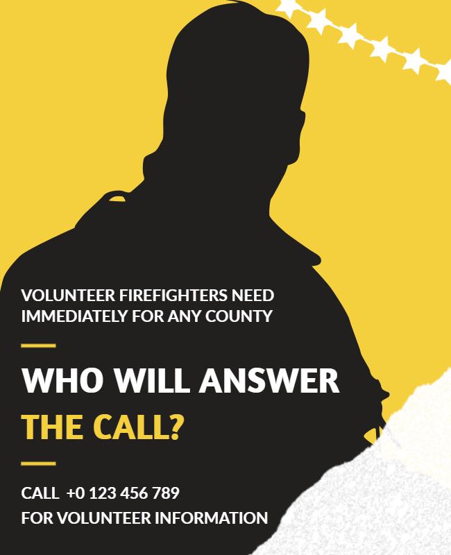 Bold Yellow Volunteer Firefighters Recruitment Flyer Template