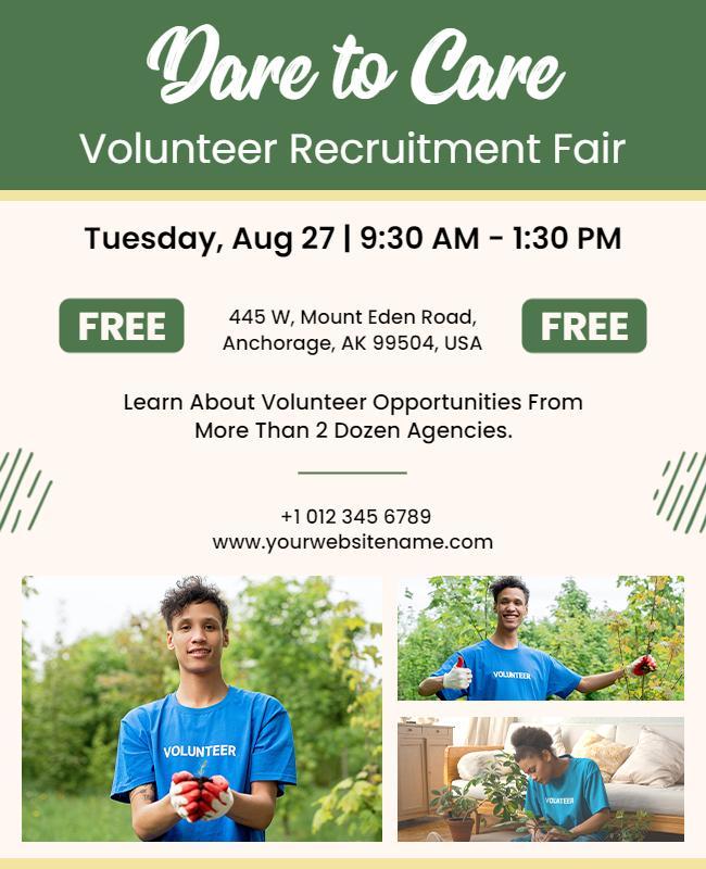 Fresh Green Volunteer Recruitment Fair with Community Focus Flyer Template