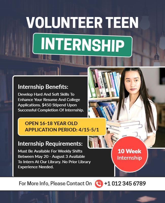 Volunteer Teen Internship Program Flyer Template