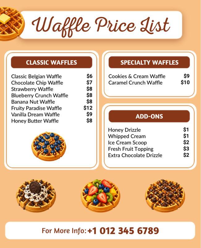 Waffle Menu Price List Menu Poster Template