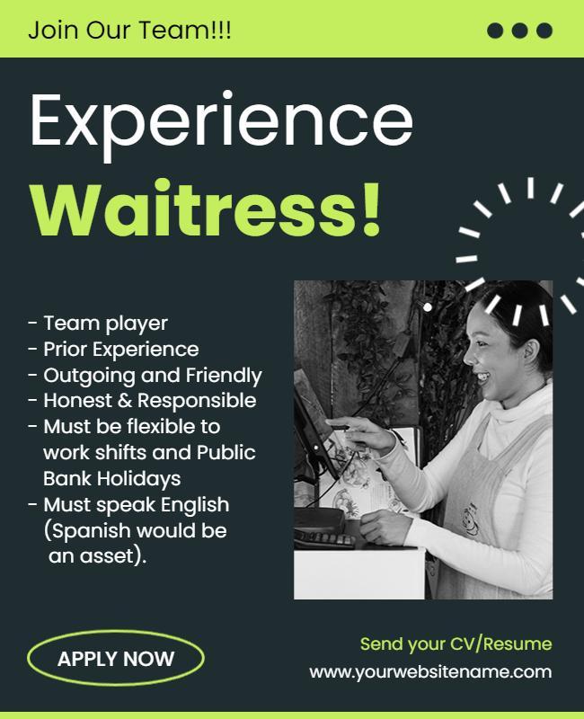 Waitress Job Opportunity Application Flyer Template