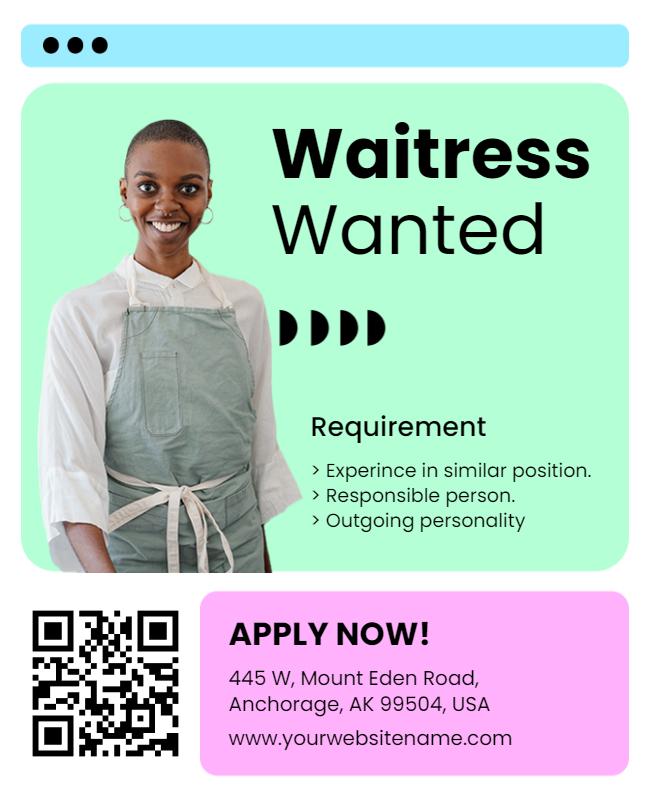 Modern Mint Green Waitress Job Recruitment Flyer Template