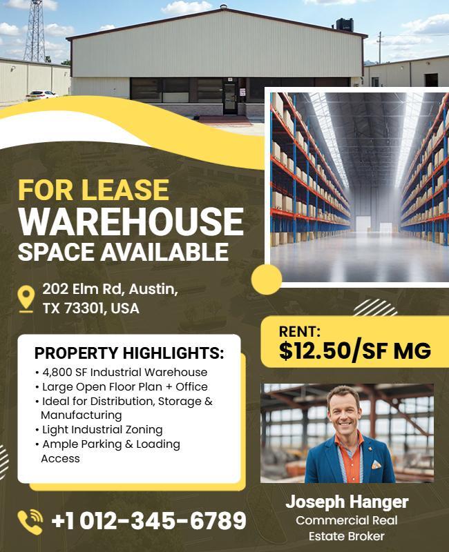Warehouse Lease Commercial Real Estate Flyer Template