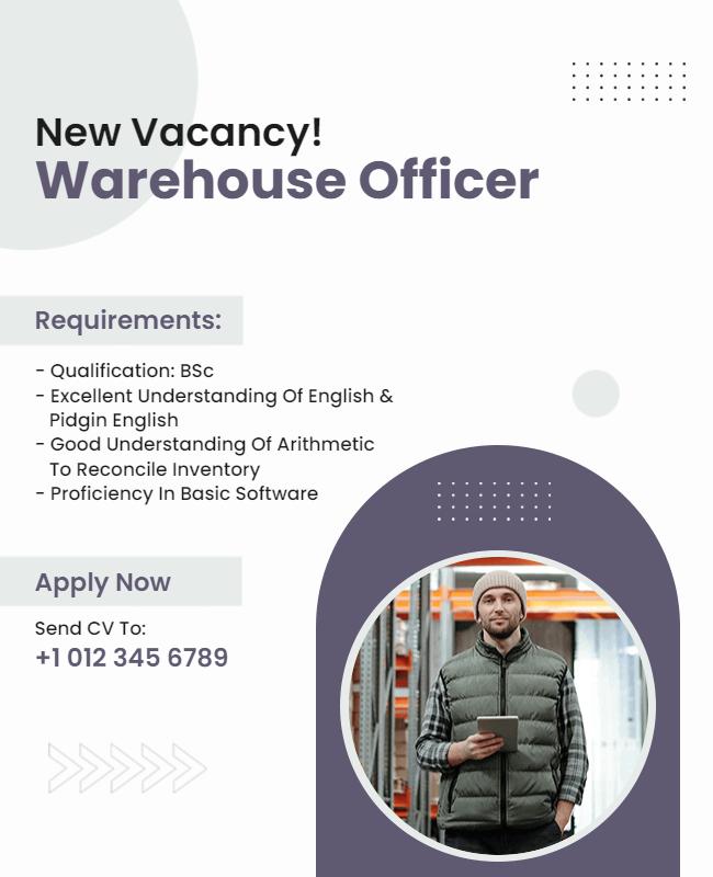 Warehouse Officer Job Vacancy Announcement Flyer Template