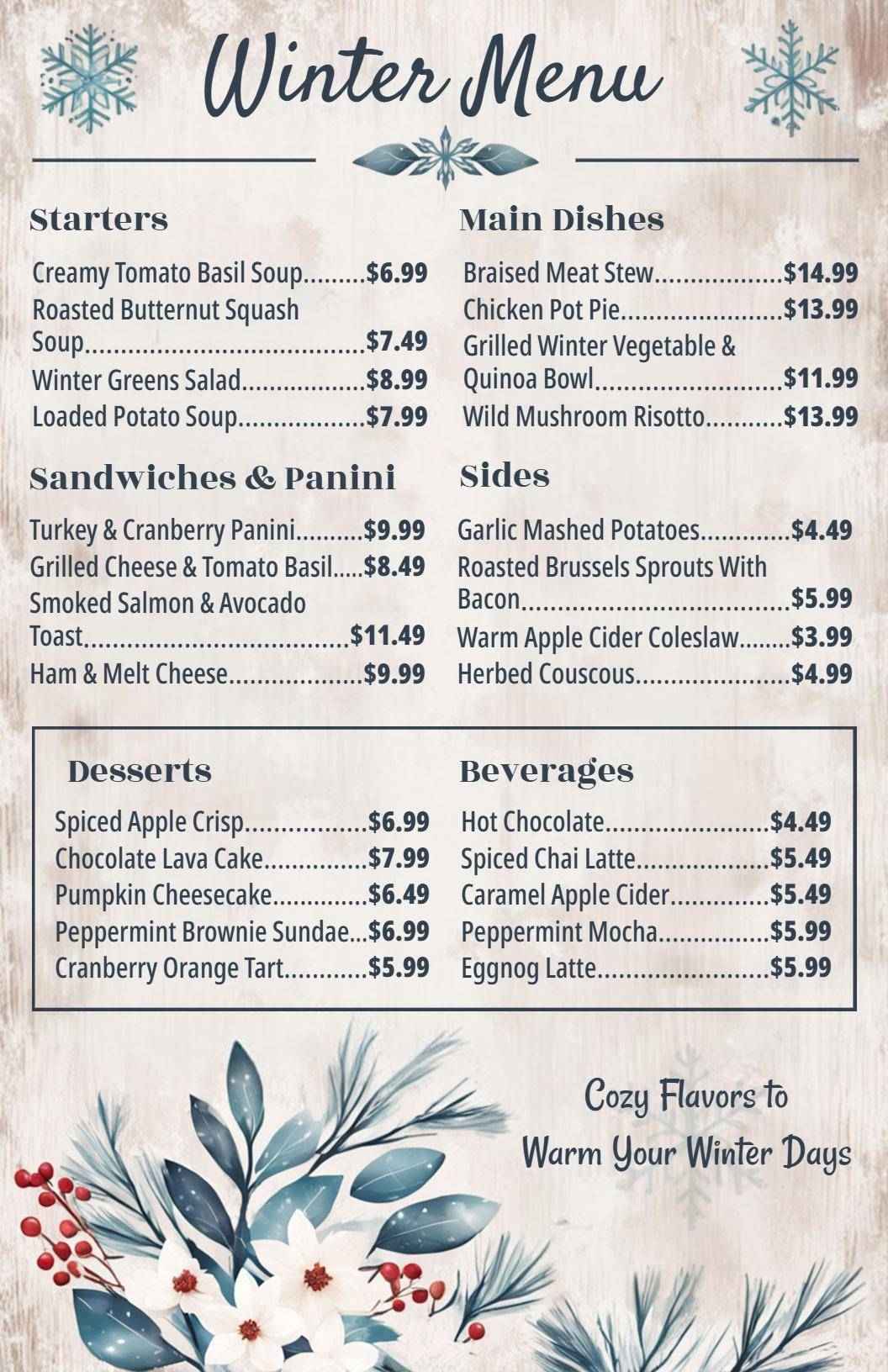 Warm and Comforting Winter Cuisine Menu Template