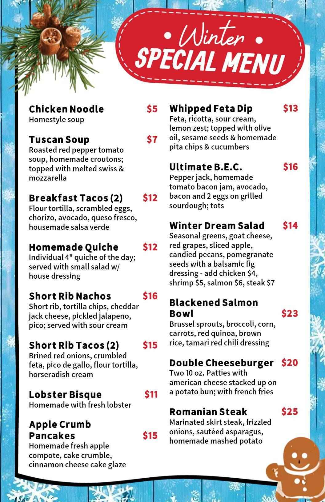 Warm and Hearty Winter Specials Featuring Comfort Foods Seasonal Menu Template