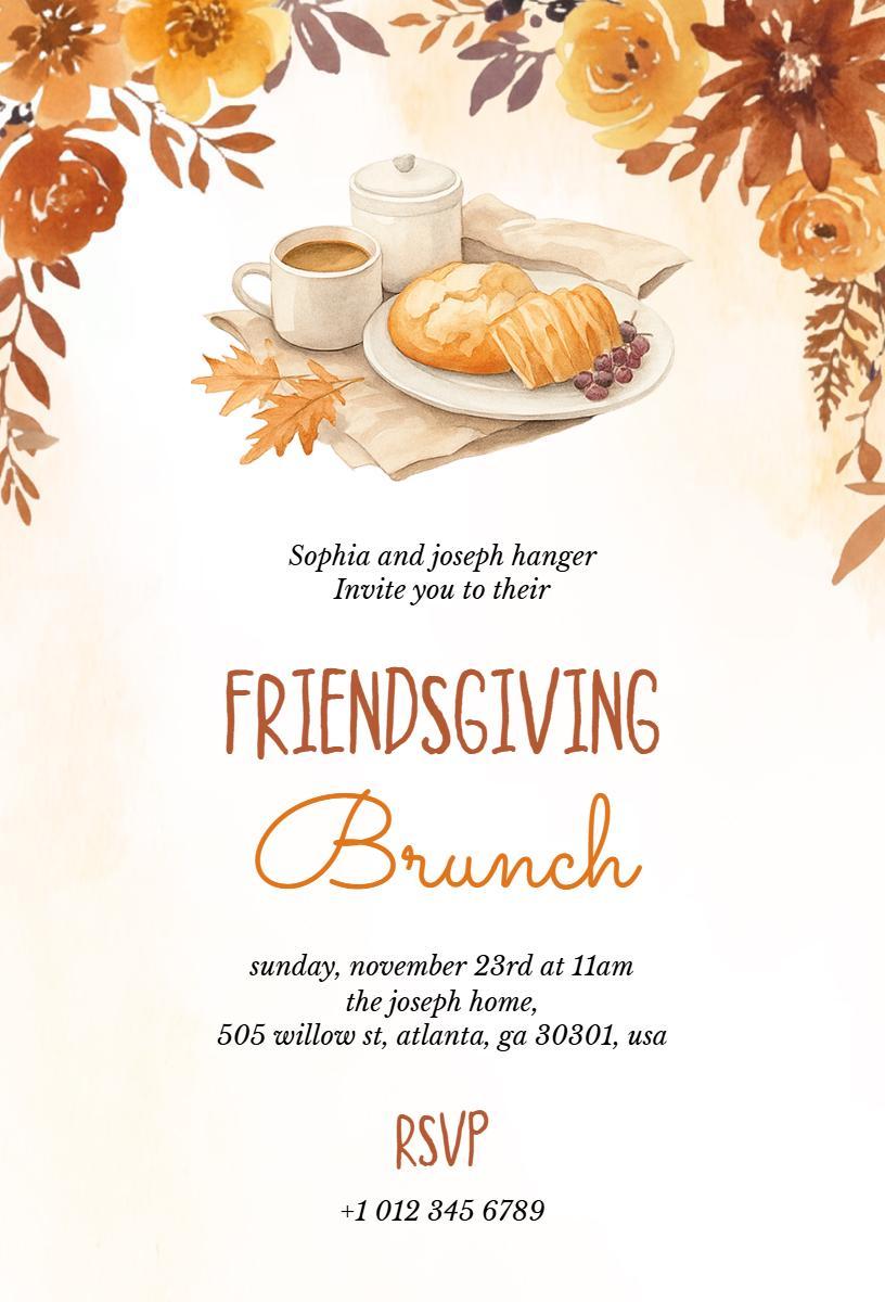 Warm Autumn Friendsgiving Brunch Celebration Invitation Template