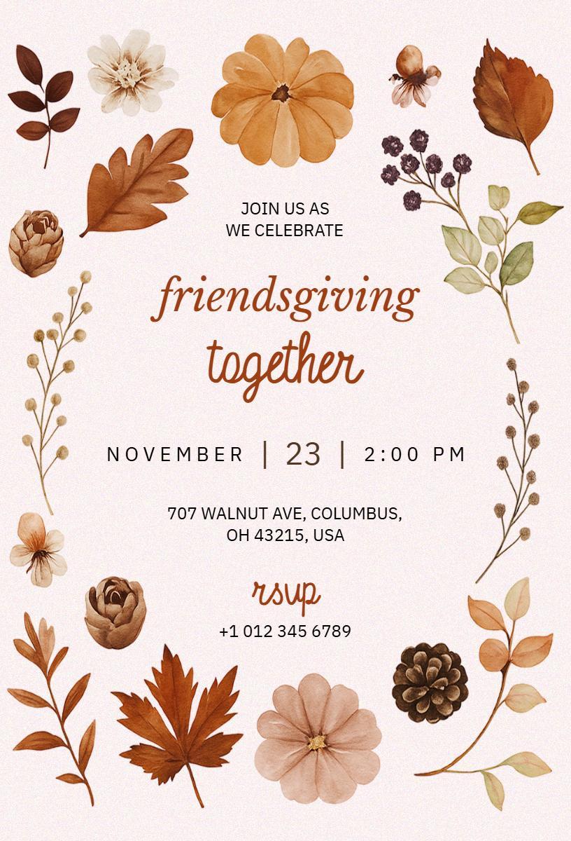 Warm Autumn Friendsgiving Celebration Gathering Invitation Template