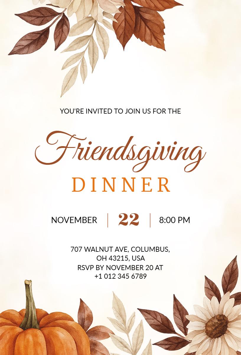 Warm Autumn Friendsgiving Dinner Celebration Invitation Template