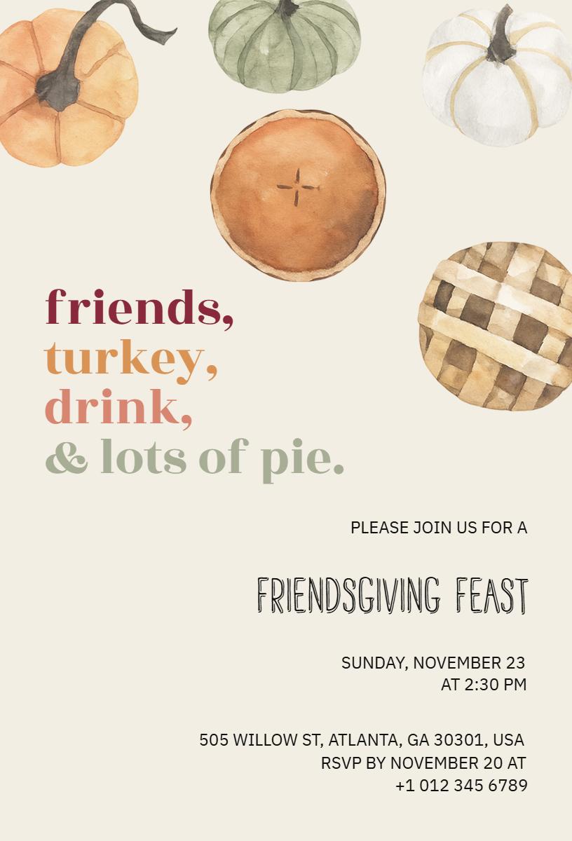 Warm Autumn Harvest Friendsgiving Feast Invitation Template