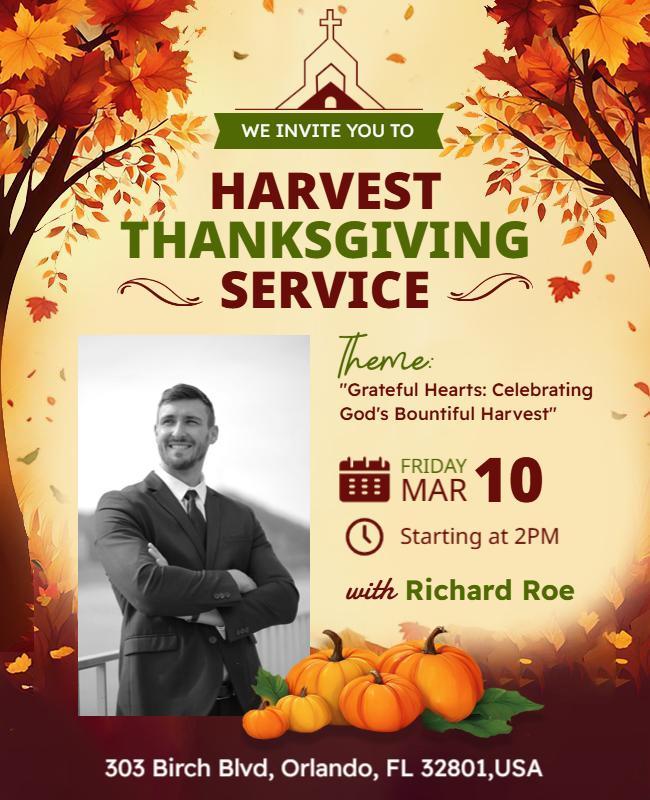 Warm Autumn Harvest Thanksgiving Service Invitation Poster Template