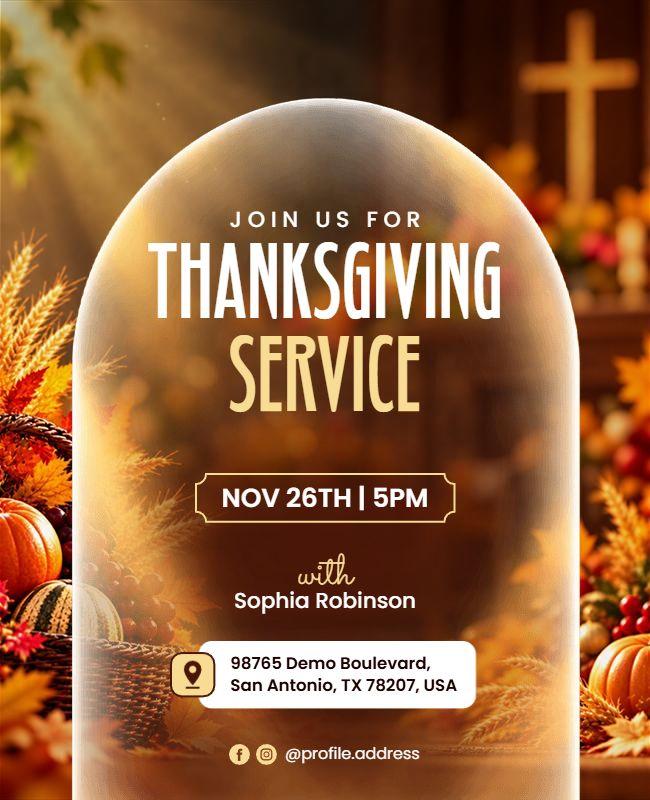 Warm Autumn Harvest Thanksgiving Worship Service Flyer Template