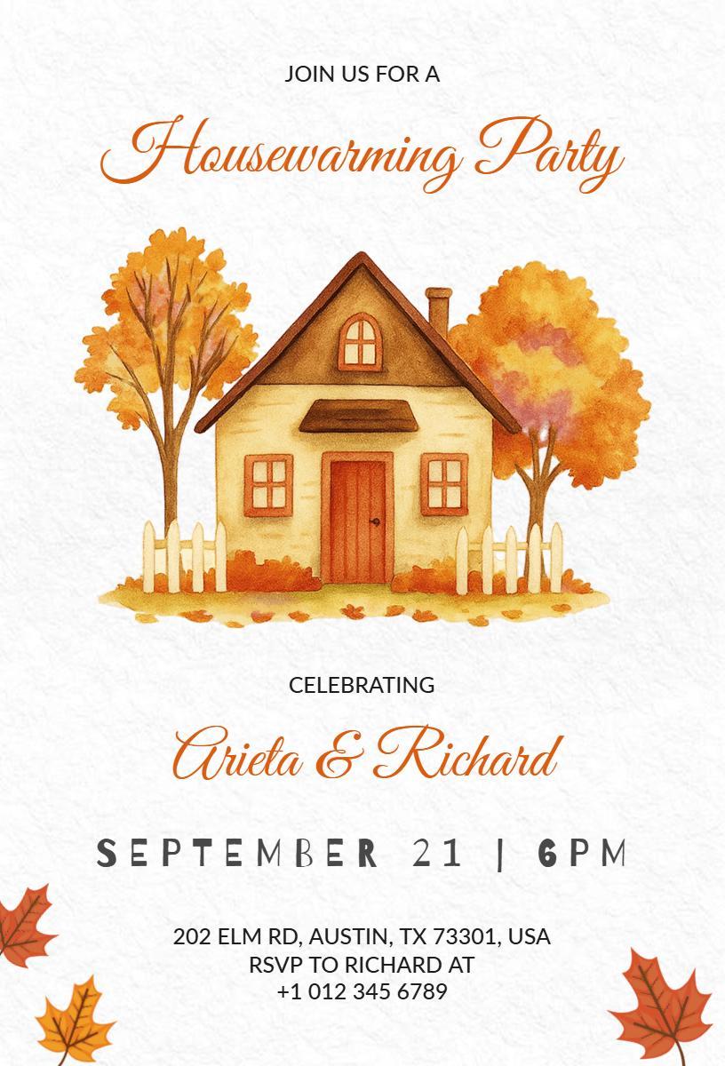 Warm Autumn Housewarming Celebration Gathering Invitation Template