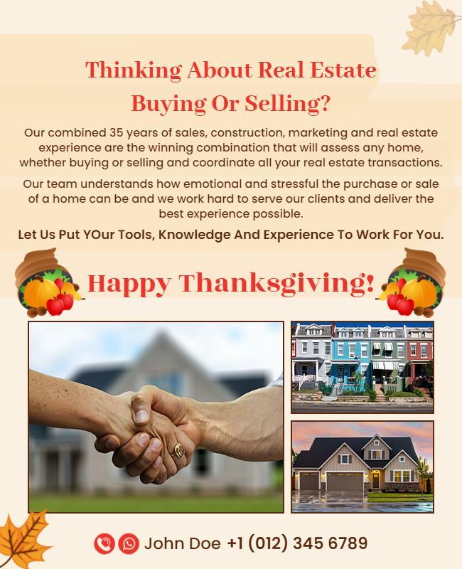 Warm Autumn Thanksgiving Real Estate Services Poster Template