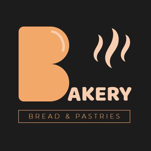 Warm Beige and Black Bakery Image with Fresh Baked Goods Logo Template