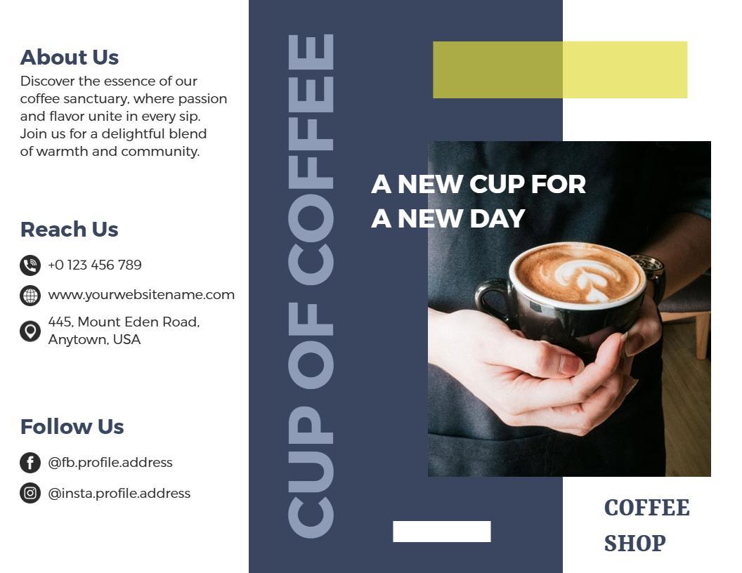 Warm Blue Coffee Shop Welcome and Menu Brochure Template