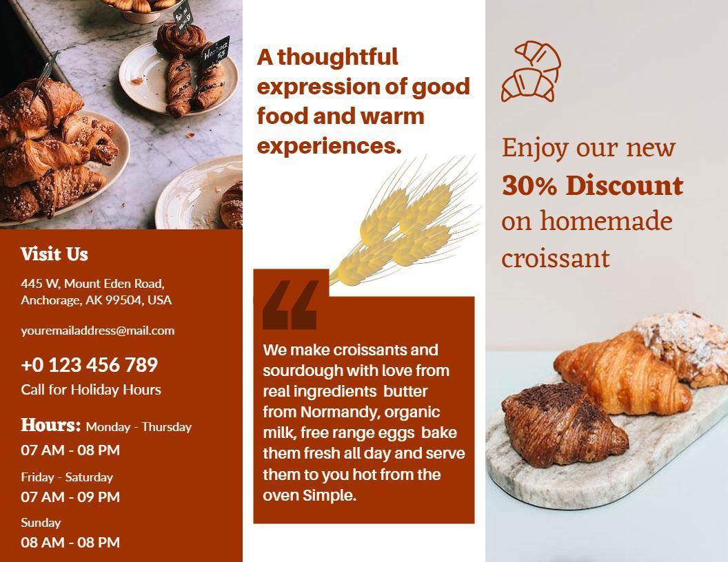 Warm Brown Bakery Croissants and Delivery Service Brochure Template