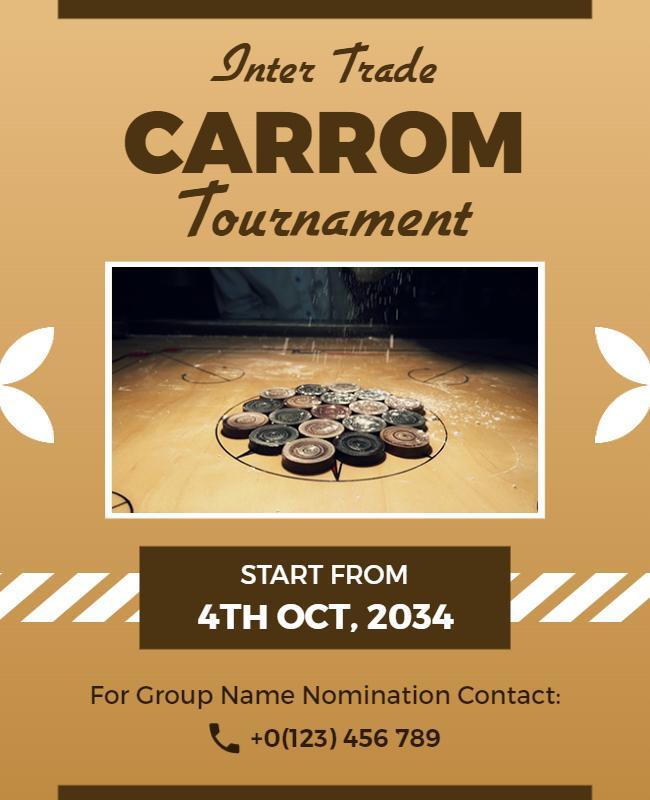 Warm Brown Carrom Tournament Announcement Poster Template