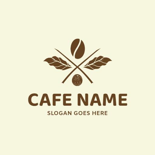 Warm Brown Coffee Beans and Leaves Artistry Cafe Logo Template