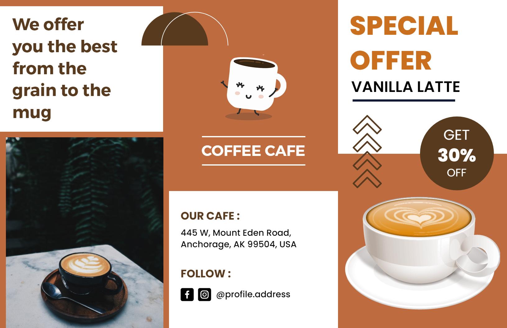 Warm Brown Coffee Cafe Special Offer Vanilla Latte Brochure Template
