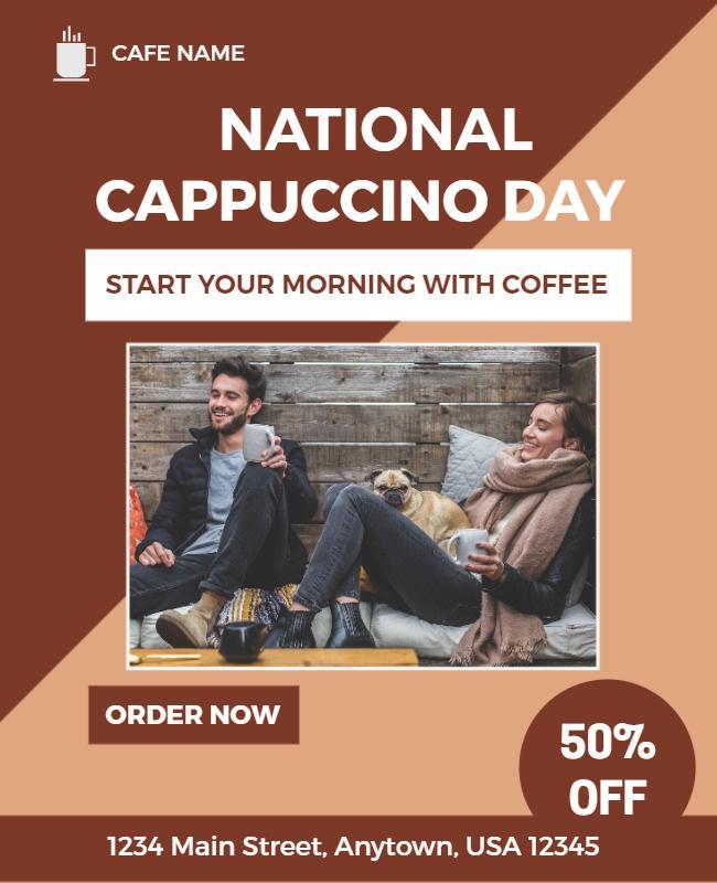 Warm Brown Coffee Shop National Cappuccino Day Poster Template