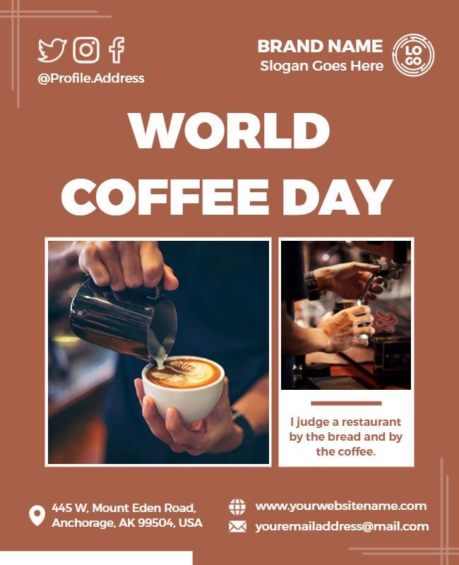Warm Brown Coffee Themed World Coffee Day Poster Template