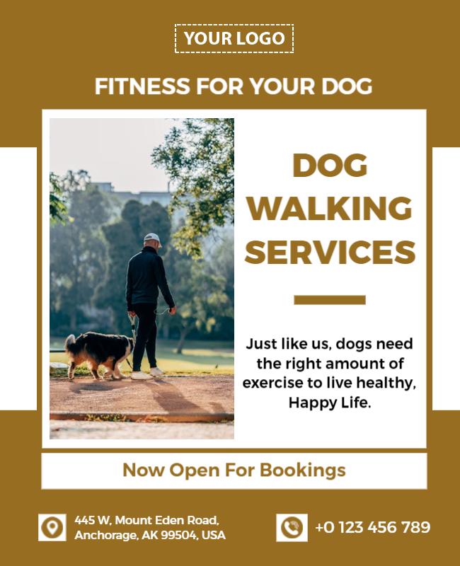 Warm Brown Dog Walking Services Fitness Promotion Poster Template