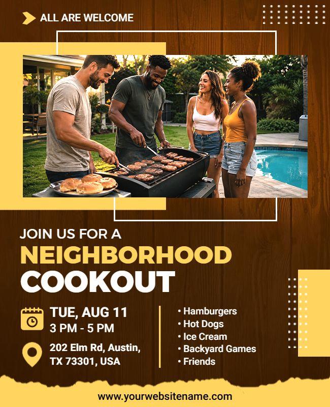Warm Brown Gatherings Neighborhood BBQ Cookout Flyer Template
