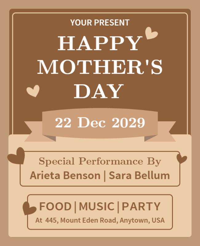 Warm Brown Heart-Themed Mother's Day Celebration Poster Template