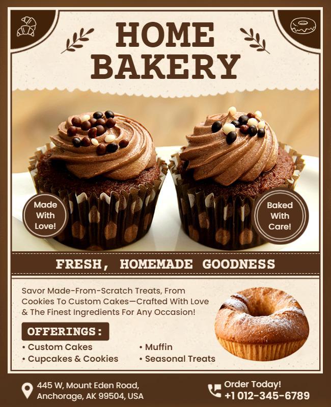 Warm Brown Homemade Bakery Fresh Cakes Treats Poster Template
