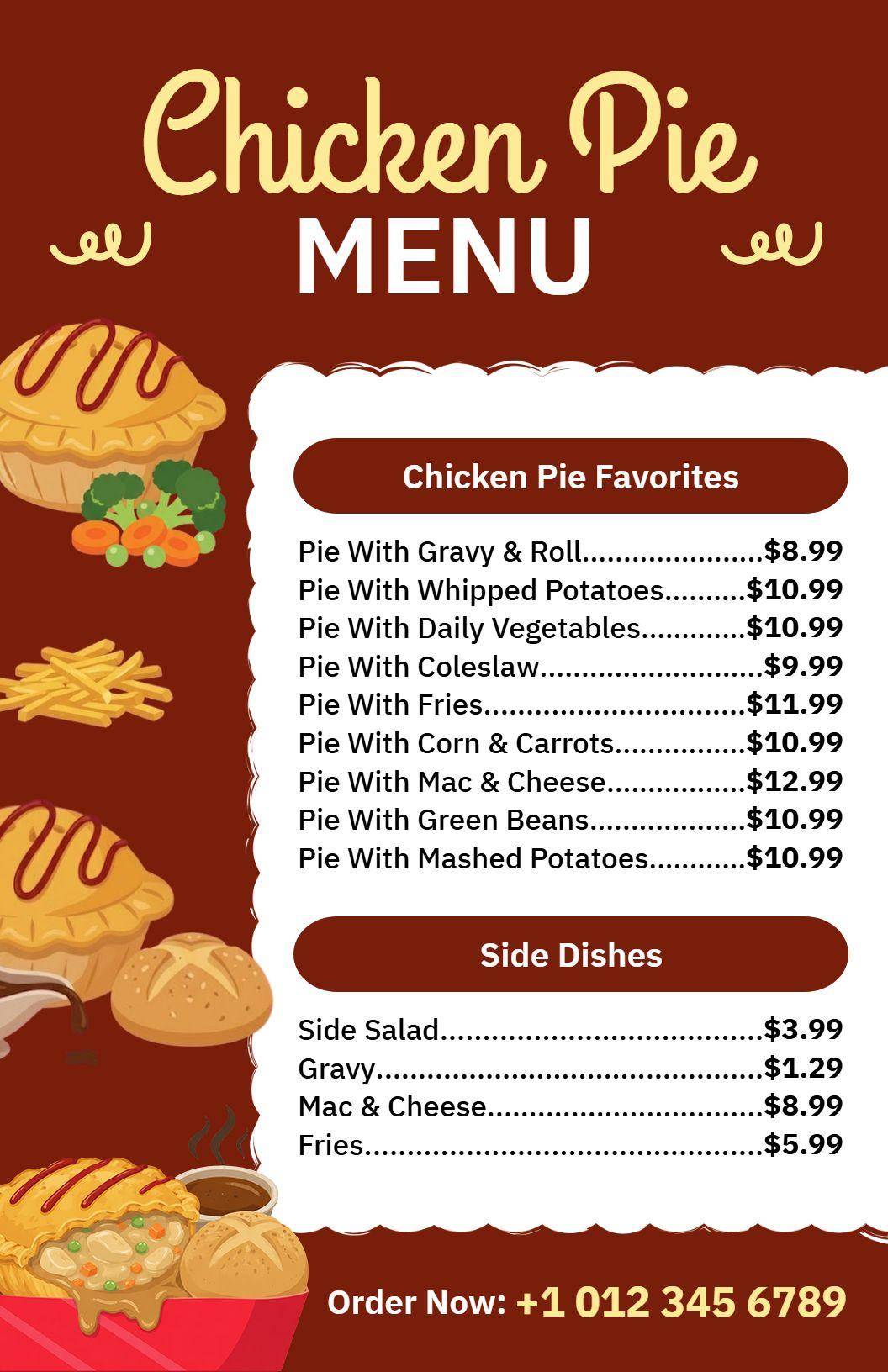 Warm Brown Homestyle Chicken Pie Specialties Menu Template