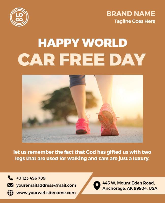 Warm Brown Walking Theme for Car Free Day Poster Template
