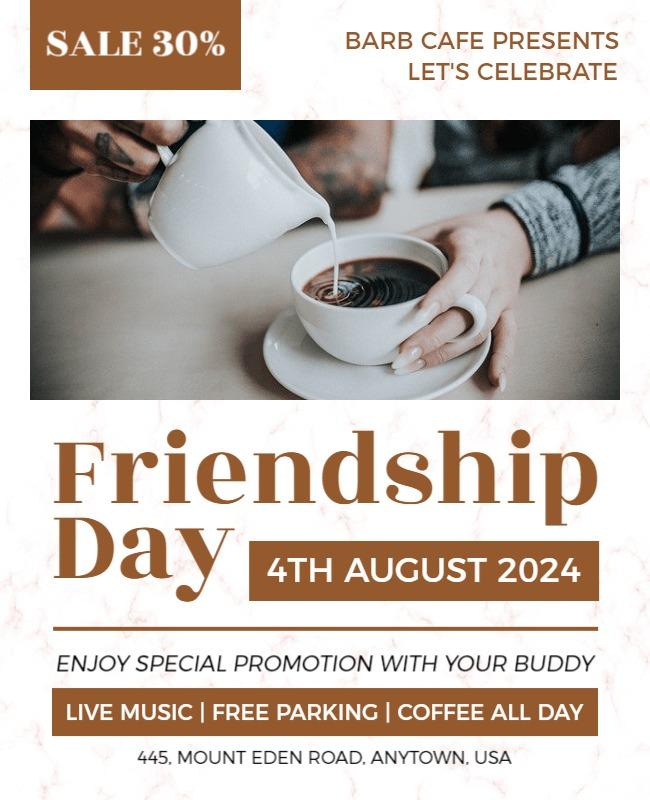 Warm Casual Coffee Friendship Day Celebration Flyer Template