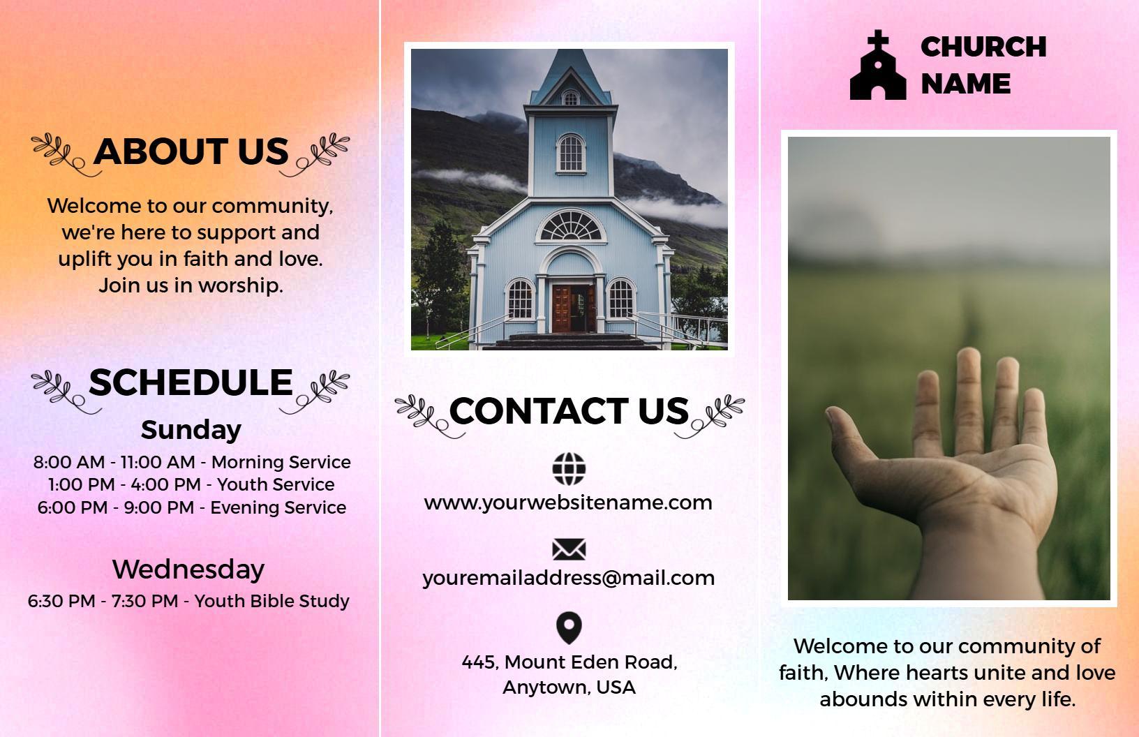 Warm Community Faith and Worship Schedule Brochure Template