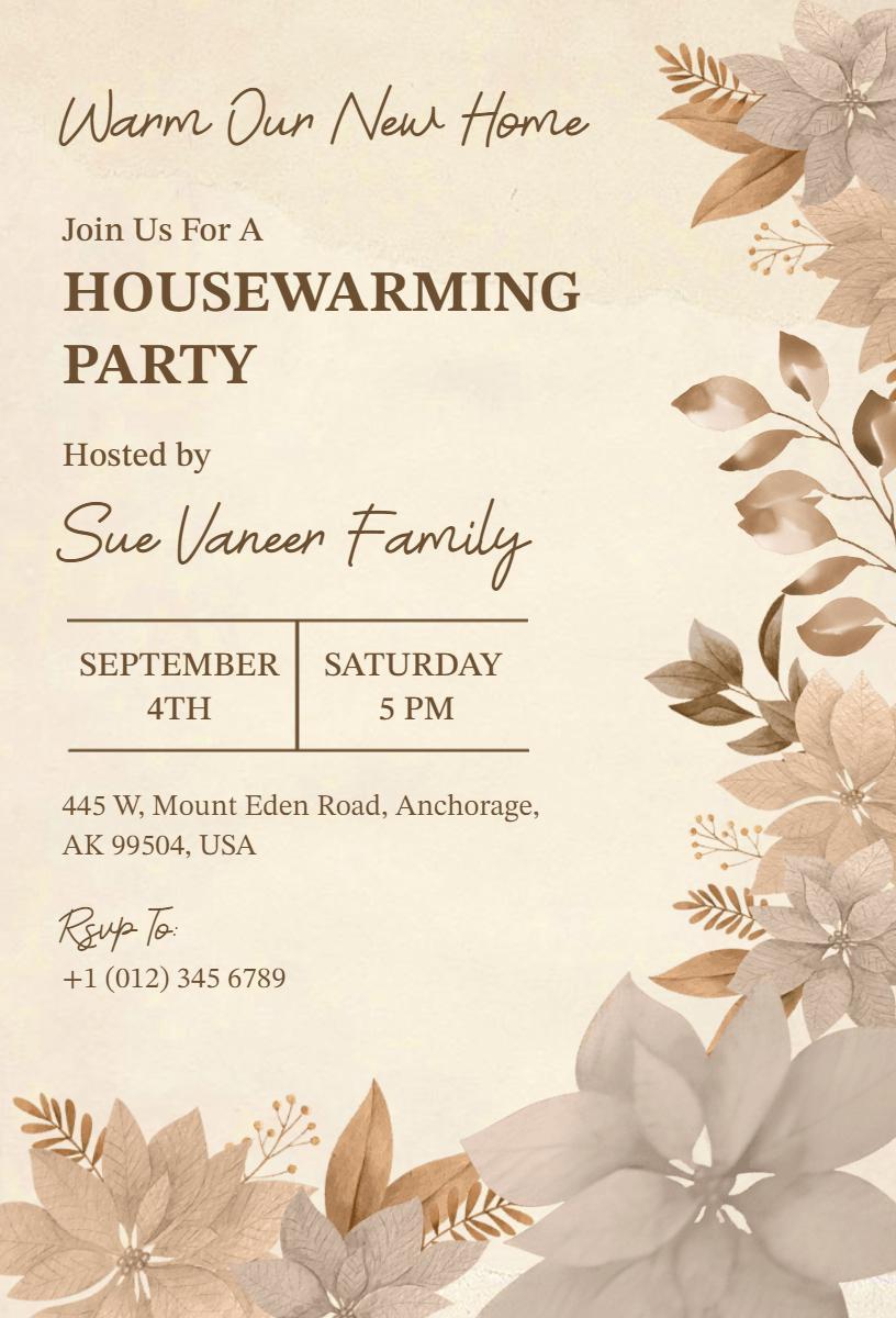 Warm Earthy Floral Housewarming Celebration Invitation Template