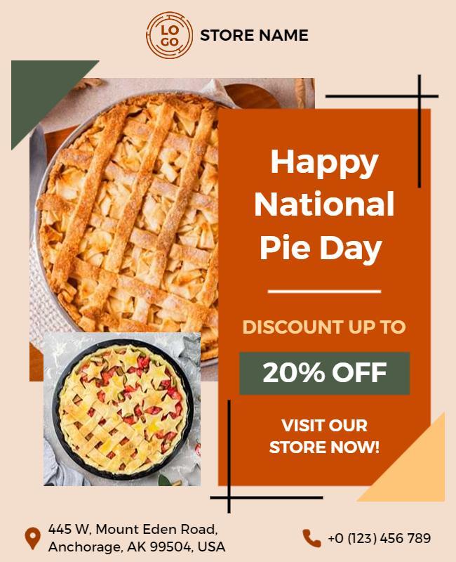 Warm Earthy National Pie Day Discount Offer Poster Template