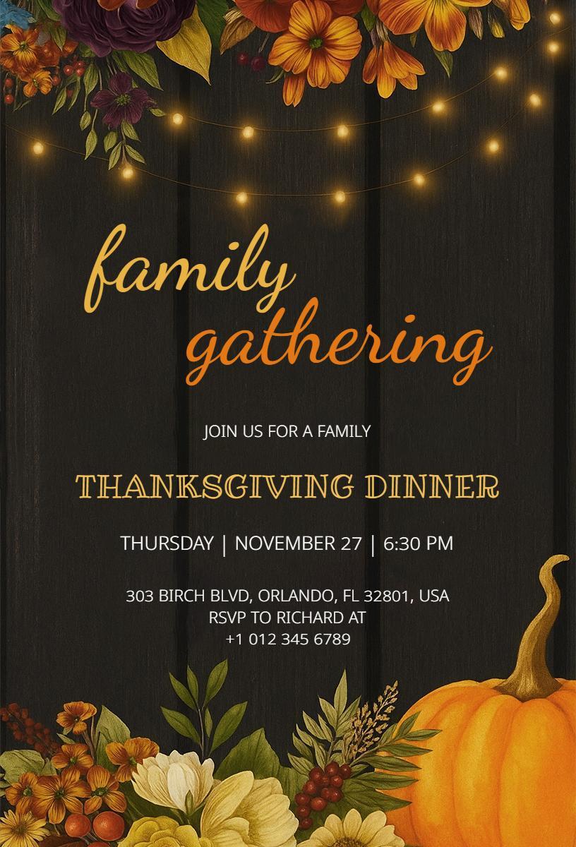 Warm Family Gathering Festive Thanksgiving Dinner Invitation Template