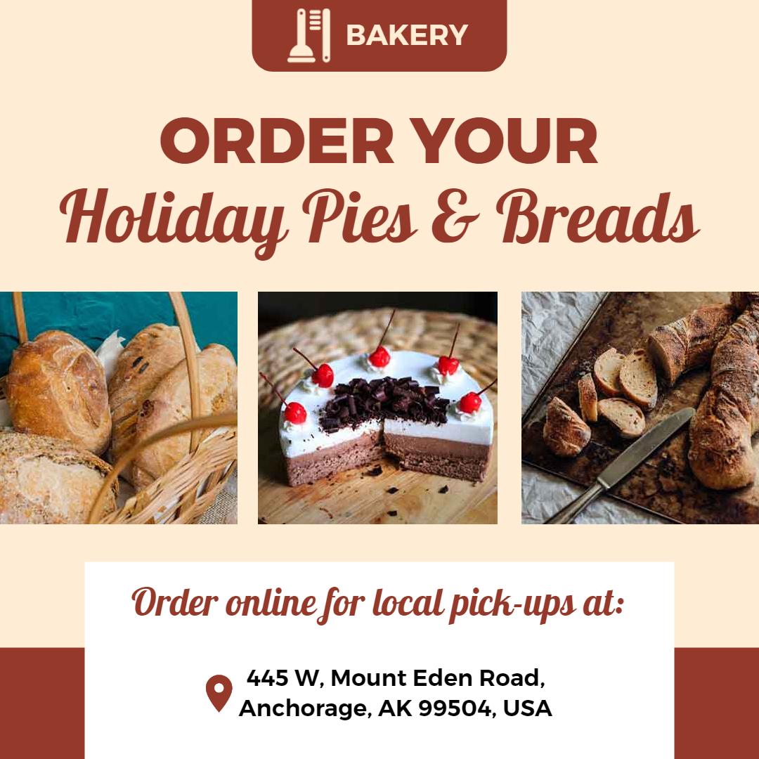 Warm Holiday Pies and Breads Ordering for Bakery Ad Template