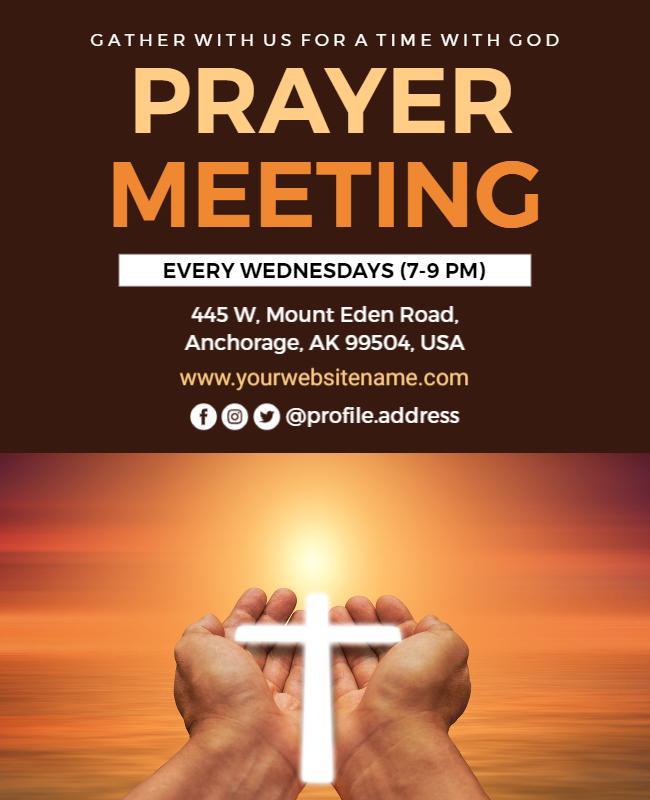 Warm Inspirational Prayer Meeting Announcement Poster Template