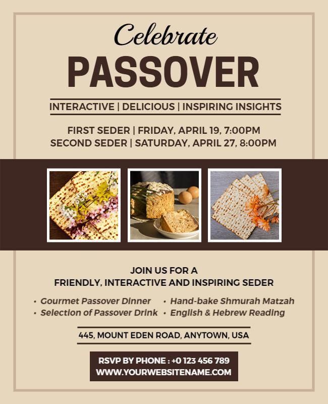 Warm Neutral Passover Celebration Dinner Flyer Template